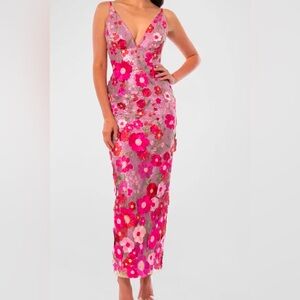 HELSI - Norah Sequin Deep V-Neck Applique Gown